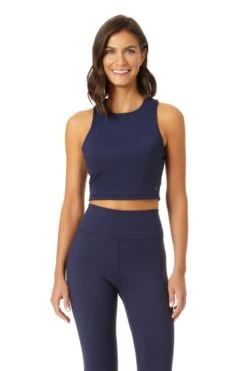 Anne Cole Active - Women's High Neck Crop Top -One-Pieces Store 21MT238 21MB375 NEWNAVY 1097 ccexpress