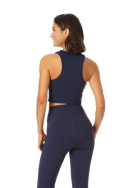 Anne Cole Active - Women's High Neck Crop Top -One-Pieces Store 21MT238 21MB375 NEWNAVY 1117 ccexpress 1