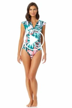 Anne Cole - Flutter Sleeve Zip Up Rash Guard One Piece Swimsuit -One-Pieces Store 22MO07916 MULT 2768 70271c53 2216 43ea 81c9 945b9a83a76e