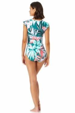 Anne Cole - Flutter Sleeve Zip Up Rash Guard One Piece Swimsuit -One-Pieces Store 22MO07916 MULT 2779