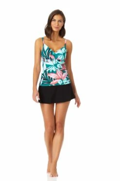 Anne Cole - Surplice Hidden Underwire Tankini Swim Top -One-Pieces Store 22MT23316 MYMB41401 BLK 2497 ccexpress