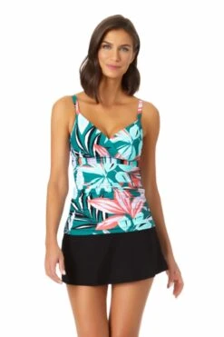 Anne Cole - Surplice Hidden Underwire Tankini Swim Top -One-Pieces Store 22MT23316 MYMB41401 BLK 2497 ccexpress ccexpress
