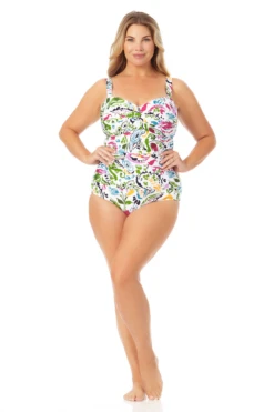 Anne Cole Plus - Twist Front Shirred One Piece Swimsuit -One-Pieces Store 22PO00597 MULT 367