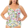 Anne Cole Plus - Twist Front Shirred One Piece Swimsuit 1 Anne Cole Plus - Twist Front Shirred One Piece Swimsuit -One-Pieces Store 22PO00597 MULT 367 FRONT