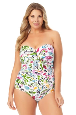 Anne Cole Plus - Twist Front Shirred One Piece Swimsuit -One-Pieces Store 22PO00597 MULT 376 FRONT