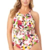 Anne Cole Plus - High Neck Smocked One Piece Swimsuit 2 Anne Cole Plus - High Neck Smocked One Piece Swimsuit -One-Pieces Store 22PO05263 MULT 043 FRONT