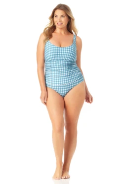 Anne Cole Plus - Scoop Neck Shirred One Piece Swimsuit -One-Pieces Store 22PO05357 BLPP 480