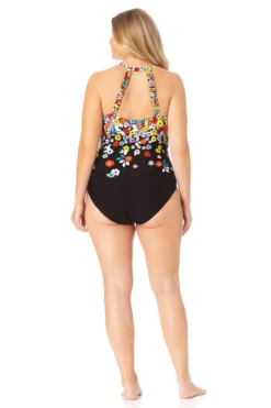 Anne Cole Plus - High Neck With Ruffle Straps One Piece Swimsuit -One-Pieces Store 22PO06469 MULT 1135