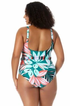 Anne Cole Plus - Ring Belt Scoop One Piece Swimsuit -One-Pieces Store 22PO06916 MULT