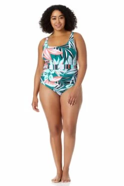 Anne Cole Plus - Ring Belt Scoop One Piece Swimsuit -One-Pieces Store 22PO06916 MULT 1442