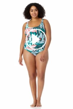 Anne Cole Plus - Ring Belt Scoop One Piece Swimsuit -One-Pieces Store 22PO06916 MULT 1442 11007454 874a 4e0c 81d4 10511188a297