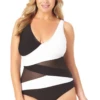 Anne Cole Plus - Mesh V Neck One Piece Swimsuit