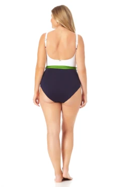 Anne Cole Plus - Belted Scoop Neck One Piece Swimsuit 11 Anne Cole Plus - Belted Scoop Neck One Piece Swimsuit -One-Pieces Store 22PO07701 NVCB 2002