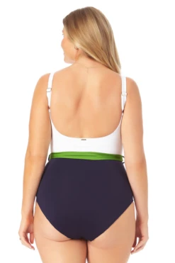 Anne Cole Plus - Belted Scoop Neck One Piece Swimsuit 9 Anne Cole Plus - Belted Scoop Neck One Piece Swimsuit -One-Pieces Store 22PO07701 NVCB 2002 BACK