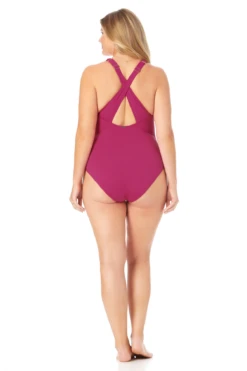 Anne Cole Plus - V Neck Cross Back One Piece -One-Pieces Store 22PO09101 BERR 675