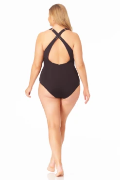 Anne Cole Plus - V Neck Cross Back One Piece -One-Pieces Store 22PO09101 BLK 026