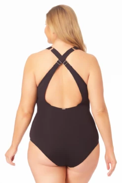 Anne Cole Plus - V Neck Cross Back One Piece -One-Pieces Store 22PO09101 BLK 026 BACK