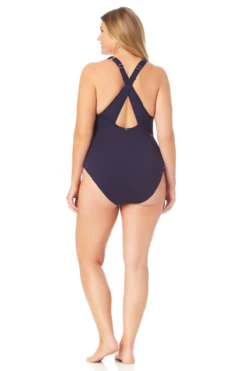 Anne Cole Plus - V Neck Cross Back One Piece -One-Pieces Store 22PO09101 NAVY 1048