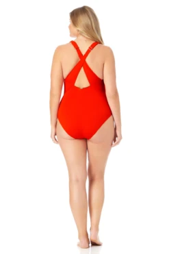 Anne Cole Plus - V Neck Cross Back One Piece -One-Pieces Store 22PO09101 TRPRD 933