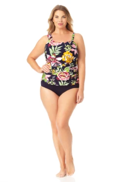 Anne Cole Plus - Assymetrical Ring Bandeau Tankini Swim Top -One-Pieces Store 22PT22861 MYPB36001 MULT 1410