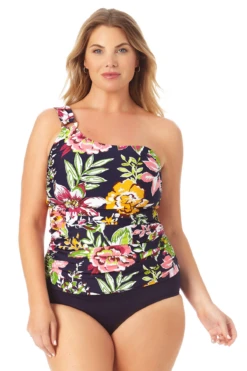 Anne Cole Plus - Assymetrical Ring Bandeau Tankini Swim Top -One-Pieces Store 22PT22861 MYPB36001 MULT 1430 FRONT