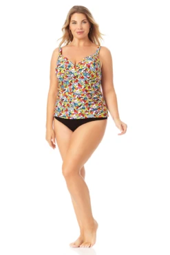 Anne Cole Plus - Twist Front Underwire Tankini Swim Top -One-Pieces Store 22PT23369 MYPB36001 MULT 1055