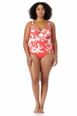 Anne Cole Plus - Retro Twist Front Underwire Tankini Swim Top -One-Pieces Store 22PT23418 MYPB36001 COPT 115