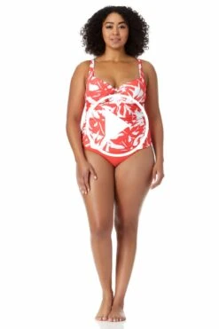 Anne Cole Plus - Retro Twist Front Underwire Tankini Swim Top -One-Pieces Store 22PT23418 MYPB36001 COPT 115copy