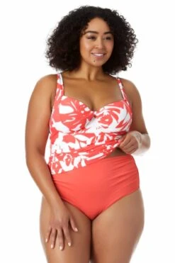 Anne Cole Plus - Retro Twist Front Underwire Tankini Swim Top -One-Pieces Store 22PT23418 MYPB36001 COPT 1170