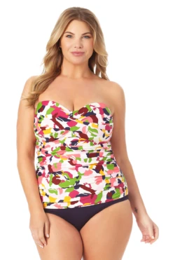 Anne Cole Plus - Twist Front Bandeaukini Swim Top -One-Pieces Store 22PT25063 MYPB36001 MULT 2104 FRONT