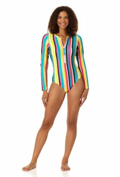 Anne Cole - Women's Long Sleeve Front Zip Rash Guard Swimsuit 9 Anne Cole - Women's Long Sleeve Front Zip Rash Guard Swimsuit -One-Pieces Store 23MO03084 MULT 1902