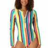Anne Cole - Women's Long Sleeve Front Zip Rash Guard Swimsuit -One-Pieces Store 23MO03084 MULT 1902 FRONT