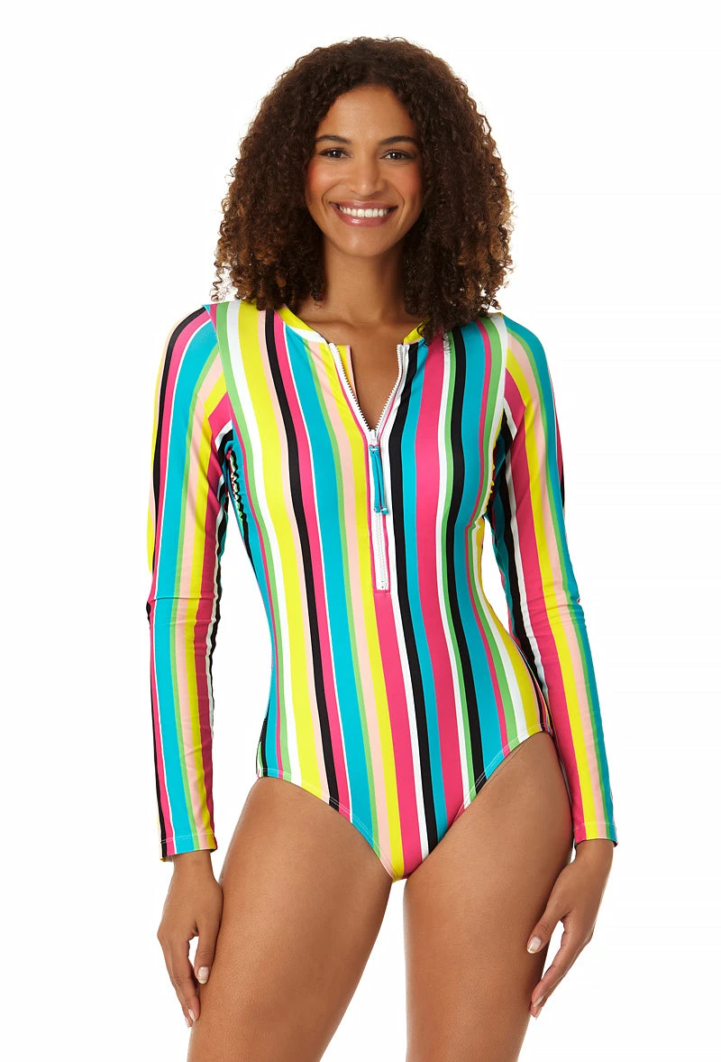 Anne Cole - Women's Long Sleeve Front Zip Rash Guard Swimsuit 3 Anne Cole - Women's Long Sleeve Front Zip Rash Guard Swimsuit