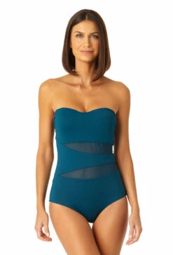 Anne Cole - Women's Mesh Strapless One Piece Swimsuit -One-Pieces Store 23MO03301 DSBL 0788 FRONT