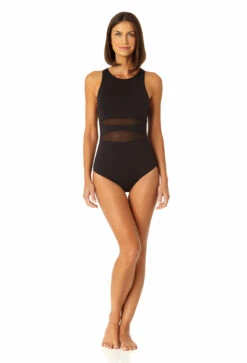 Anne Cole - Women's Mesh High Neck One Piece Swimsuit -One-Pieces Store 23MO03601 BLK 1003
