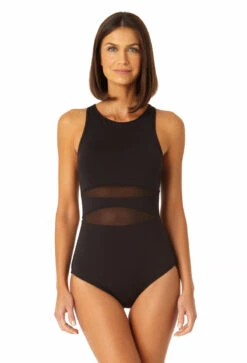 Anne Cole - Women's Mesh High Neck One Piece Swimsuit