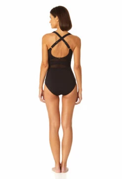 Anne Cole - Women's Mesh High Neck One Piece Swimsuit -One-Pieces Store 23MO03601 BLK 1031