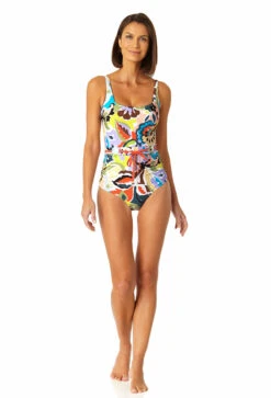 Anne Cole - Women's Belted Square Neck One Piece Swimsuit -One-Pieces Store 23MO05861 MULT 0380