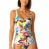 Anne Cole - Women's Belted Square Neck One Piece Swimsuit