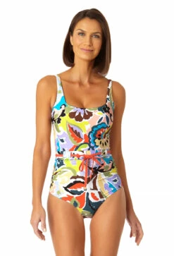 Anne Cole - Women's Belted Square Neck One Piece Swimsuit