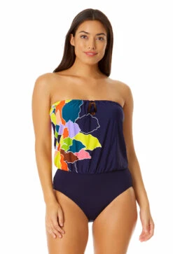Anne Cole - Women's Strapless Blouson Keyhole One Piece Swimsuit 10 Anne Cole - Women's Strapless Blouson Keyhole One Piece Swimsuit -One-Pieces Store 23MO06150 MULT 1021 FRONT