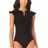 Anne Cole - Women's Flutter Sleeve Zip Up Rash Guard One Piece Swimsuit -One-Pieces Store 23MO07901 BLK 2378 1 FRONT