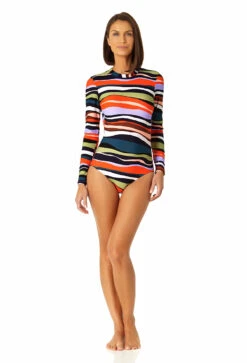 Anne Cole - Women's Long Sleeve Open Back One Piece Rash Guard Swimsuit -One-Pieces Store 23MO08385 MULT 1485