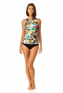 Anne Cole - Women's Front Wrap High Neck Keyhole Tankini Swim Top -One-Pieces Store 23MT24961 MULT MYMB36001 BLK 0211
