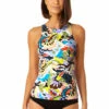 Anne Cole - Women's Front Wrap High Neck Keyhole Tankini Swim Top -One-Pieces Store 23MT24961 MULT MYMB36001 BLK 0211 FRONT