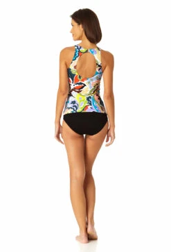 Anne Cole - Women's Front Wrap High Neck Keyhole Tankini Swim Top -One-Pieces Store 23MT24961 MULT MYMB36001 BLK 0222