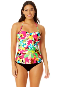 Anne Cole - Women's Twist Front Bandeaukini Swim Top -One-Pieces Store 23MT25065 MULT MYMB36001 BLK 864 2