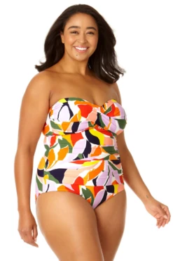 Anne Cole Plus - Women's Twist Front Shirred One Piece Swimsuit -One-Pieces Store 23PO00510 MULT 2516 4