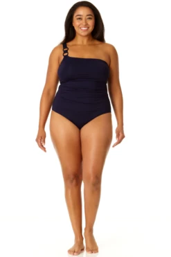 Anne Cole Plus - Ring Strap Asymmetric One Piece Swimsuit -One-Pieces Store 23PO02701 NAVY 1370 1