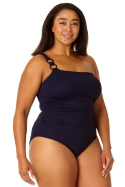 Anne Cole Plus - Ring Strap Asymmetric One Piece Swimsuit -One-Pieces Store 23PO02701 NAVY 1370 3